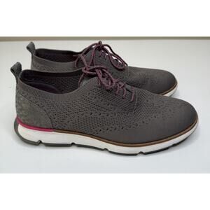 Cole Haan Zerogrand Stitchlite Oxford Womens 8B Grey Knit Cheetah Tie Up Sneaker